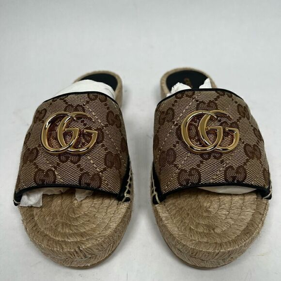AUTHENTIC GUCCI GG MATELASSE CANVAS ESPADRILLE SANDAL size 34.5 US 4.5 - Picture 4 of 14